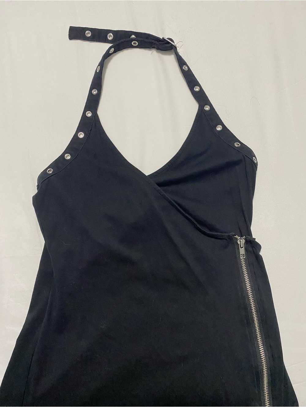 Killstar Black Asymmetrical Halter Tank with Silver Zip - Picture 4 of 5